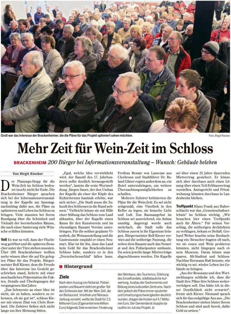Bericht über die Veranstaltung v. 24.11.2012 im Schloß von Brackenheim